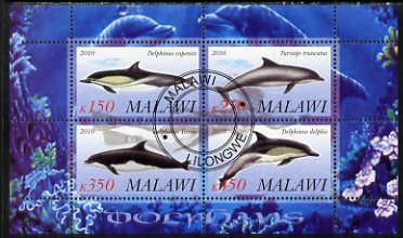 Malawi 2010 Dolphins perf sheetlet containing 4 values fine cto used, stamps on , stamps on  stamps on marine life, stamps on  stamps on whales, stamps on  stamps on dolphins