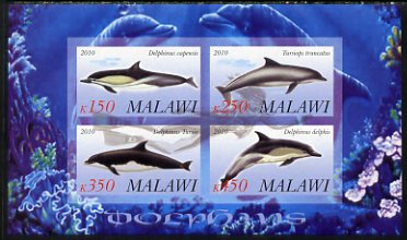 Malawi 2010 Dolphins imperf sheetlet containing 4 values unmounted mint, stamps on , stamps on  stamps on marine life, stamps on  stamps on whales, stamps on  stamps on dolphins