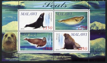 Malawi 2010 Seals perf sheetlet containing 4 values unmounted mint, stamps on , stamps on  stamps on marine life, stamps on  stamps on seals