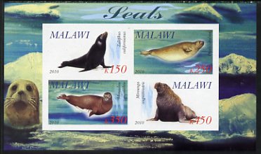 Malawi 2010 Seals imperf sheetlet containing 4 values unmounted mint, stamps on , stamps on  stamps on marine life, stamps on  stamps on seals