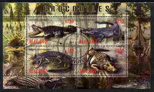 Malawi 2010 Crocodiles perf sheetlet containing 4 values fine cto used, stamps on reptiles, stamps on crocodiles