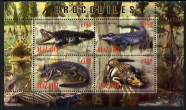 Malawi 2010 Crocodiles perf sheetlet containing 4 values unmounted mint, stamps on reptiles, stamps on crocodiles