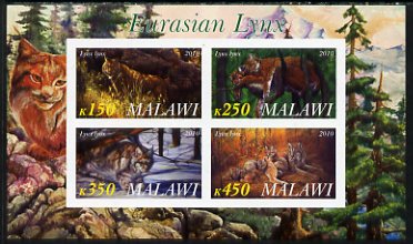 Malawi 2010 Lynx imperf sheetlet containing 4 values unmounted mint, stamps on , stamps on  stamps on animals, stamps on  stamps on lynx