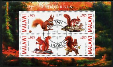 Malawi 2010 Squirrels perf sheetlet containing 4 values fine cto used, stamps on animals, stamps on squirrels