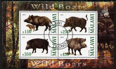 Malawi 2010 Wild Boars perf sheetlet containing 4 values fine cto used, stamps on , stamps on  stamps on animals, stamps on  stamps on boars, stamps on  stamps on swine