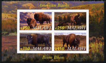 Malawi 2010 American Bison imperf sheetlet containing 4 values unmounted mint, stamps on , stamps on  stamps on animals, stamps on  stamps on bison, stamps on  stamps on buffalo, stamps on  stamps on bovine