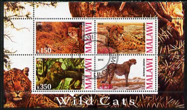 Malawi 2010 Wild Cats perf sheetlet containing 4 values fine cto used, stamps on , stamps on  stamps on animals, stamps on  stamps on cats
