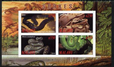 Malawi 2010 Snakes imperf sheetlet containing 4 values unmounted mint, stamps on reptiles, stamps on snakes