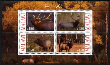 Malawi 2010 Elks perf sheetlet containing 4 values unmounted mint, stamps on , stamps on  stamps on animals, stamps on  stamps on elks