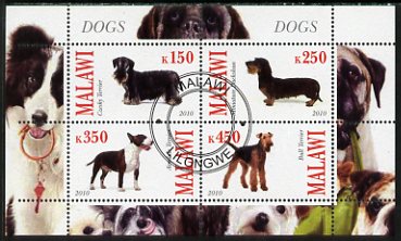 Malawi 2010 Dogs perf sheetlet containing 4 values fine cto used, stamps on , stamps on  stamps on animals, stamps on  stamps on dogs