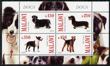 Malawi 2010 Dogs perf sheetlet containing 4 values unmounted mint, stamps on , stamps on  stamps on animals, stamps on  stamps on dogs