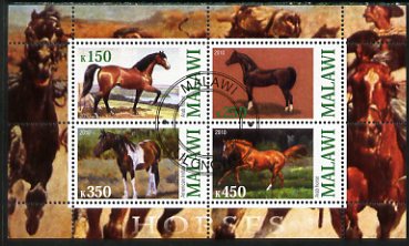 Malawi 2010 Horses perf sheetlet containing 4 values fine cto used, stamps on , stamps on  stamps on animals, stamps on  stamps on horses