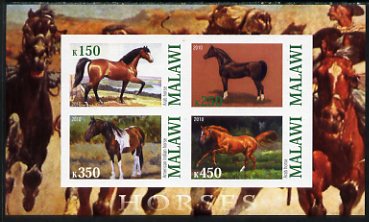 Malawi 2010 Horses imperf sheetlet containing 4 values unmounted mint, stamps on , stamps on  stamps on animals, stamps on  stamps on horses