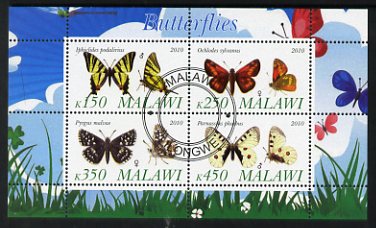 Malawi 2010 Butterflies #1 perf sheetlet containing 4 values fine cto used, stamps on , stamps on  stamps on butterflies