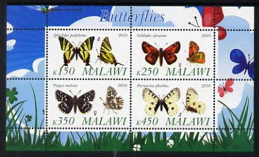 Malawi 2010 Butterflies #1 perf sheetlet containing 4 values unmounted mint, stamps on , stamps on  stamps on butterflies