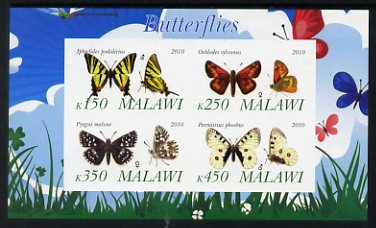 Malawi 2010 Butterflies #1 imperf sheetlet containing 4 values unmounted mint, stamps on , stamps on  stamps on butterflies