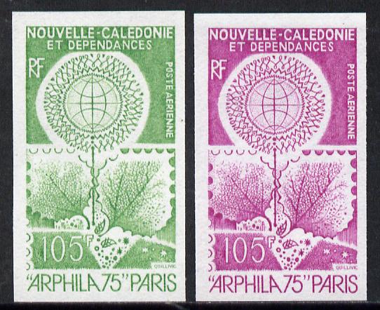 New Caledonia 1975 Arphila 75 Stamp Exhibition two different IMPERF colour trial proofs (SG 554), stamps on flowers, stamps on stamp exhibitions