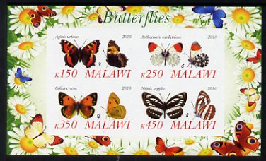 Malawi 2010 Butterflies #2 imperf sheetlet containing 4 values unmounted mint, stamps on , stamps on  stamps on butterflies