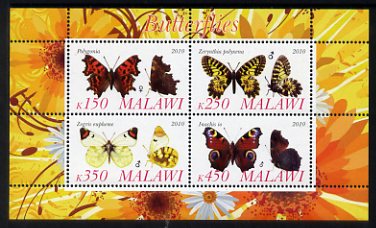 Malawi 2010 Butterflies #3 perf sheetlet containing 4 values unmounted mint, stamps on , stamps on  stamps on butterflies