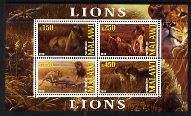 Malawi 2010 Lions perf sheetlet containing 4 values unmounted mint, stamps on animals, stamps on cats, stamps on lions