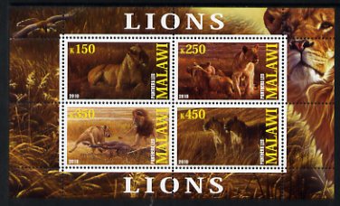 Malawi 2010 Lions perf sheetlet containing 4 values unmounted mint, stamps on , stamps on  stamps on animals, stamps on  stamps on cats, stamps on  stamps on lions