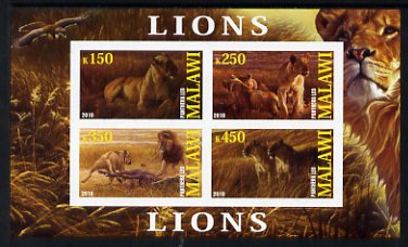 Malawi 2010 Lions imperf sheetlet containing 4 values unmounted mint, stamps on animals, stamps on cats, stamps on lions