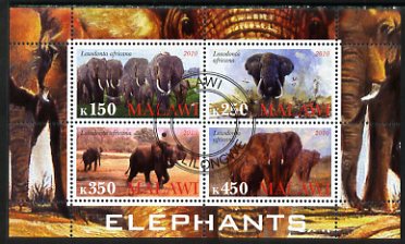 Malawi 2010 Elephants perf sheetlet containing 4 values fine cto used, stamps on , stamps on  stamps on animals, stamps on  stamps on elephants