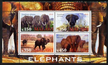 Malawi 2010 Elephants perf sheetlet containing 4 values unmounted mint, stamps on animals, stamps on elephants