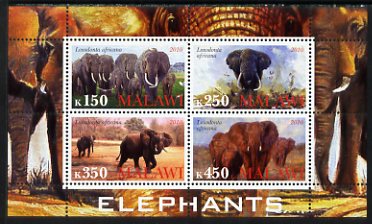 Malawi 2010 Elephants perf sheetlet containing 4 values unmounted mint, stamps on , stamps on  stamps on animals, stamps on  stamps on elephants