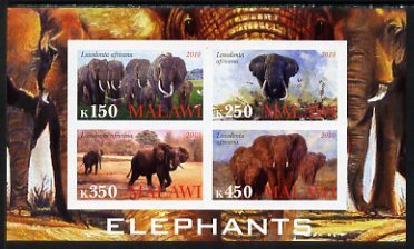 Malawi 2010 Elephants imperf sheetlet containing 4 values unmounted mint, stamps on , stamps on  stamps on animals, stamps on  stamps on elephants