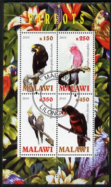 Malawi 2010 Parrots perf sheetlet containing 4 values fine cto used, stamps on , stamps on  stamps on birds, stamps on  stamps on parrots