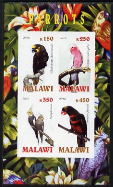 Malawi 2010 Parrots imperf sheetlet containing 4 values unmounted mint, stamps on birds, stamps on parrots