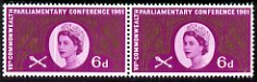 Great Britain 1961 Seventh Commonwealth Parliamentary Conference 6d horiz pair with left hand stamp showing a fine doctor blade flaw passing through the portrait oval, un..., stamps on constitutions, stamps on london