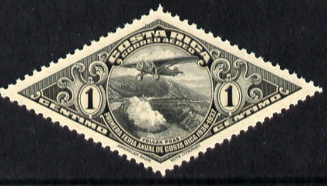 Costa Rica 1937 Air - First Annual Fair 1c black diamond shaped unmounted mint, SG 228, stamps on , stamps on  stamps on aviation