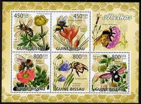 Guinea - Bissau 2009 Bees & Flowers perf sheetlet containing 6 values unmounted mint, stamps on bees, stamps on insects, stamps on flowers