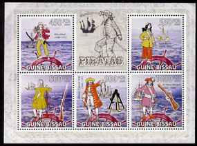 Guinea - Bissau 2009 Pirates & Ships perf sheetlet containing 5 values unmounted mint, stamps on , stamps on  stamps on pirates, stamps on  stamps on ships