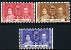 British Virgin Islands 1937 KG6 Coronation set of 3 unmounted mint SG 107-9, stamps on , stamps on  stamps on coronation, stamps on  stamps on  kg6 , stamps on  stamps on 