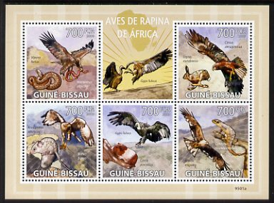Guinea - Bissau 2009 African Birds of Prey perf sheetlet containing 5 values unmounted mint, stamps on birds of prey, stamps on birds, stamps on snakes, stamps on rabbits