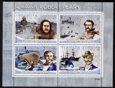 Guinea - Bissau 2009 Robert Peary perf sheetlet containing 4 values unmounted mint Michel 4148-51, stamps on personalities, stamps on explorers, stamps on ships, stamps on polar, stamps on dogs, stamps on bears, stamps on whales