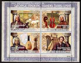 Guinea - Bissau 2009 George Frederic Handel perf sheetlet containing 4 values unmounted mint Michel 4158-61, stamps on , stamps on  stamps on personalities, stamps on  stamps on music, stamps on  stamps on composers, stamps on  stamps on instruments