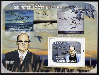 Guinea - Bissau 2009 Sir Peter Scott perf s/sheet unmounted mint Michel BL 688, stamps on , stamps on  stamps on personalities, stamps on  stamps on birds, stamps on  stamps on  wwf , stamps on  stamps on 