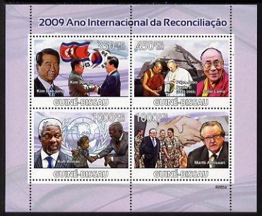 Guinea - Bissau 2009 International Reconciliation Year perf sheetlet containing 4 values unmounted mint Michel 4082-85, stamps on , stamps on  stamps on peace, stamps on  stamps on popes