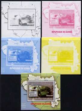 Guinea - Conakry 2009 Opening of Saka Higashi Line individual deluxe sheet #2 - the set of 5 imperf progressive proofs comprising the 4 individual colours plus all 4-colour composite, unmounted mint , stamps on , stamps on  stamps on railways, stamps on  stamps on maps