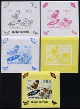 Guinea - Bissau 2009 Butterflies individual deluxe sheet #2 - the set of 5 imperf progressive proofs comprising the 4 individual colours plus all 4-colour composite, unmounted mint , stamps on , stamps on  stamps on butterflies