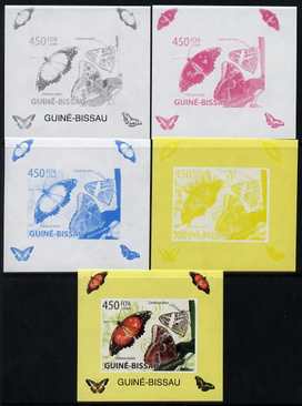 Guinea - Bissau 2009 Butterflies individual deluxe sheet #4 - the set of 5 imperf progressive proofs comprising the 4 individual colours plus all 4-colour composite, unmo..., stamps on butterflies