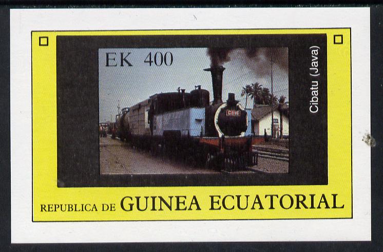 Equatorial Guinea 1977 Locomotives imperf deluxe sheet (400ek value) unmounted mint, stamps on , stamps on  stamps on railways