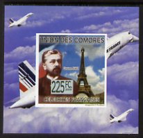 Comoro Islands 2009 French Celebrities individual imperf deluxe sheet #3 - Gustav Eiffel & Concorde unmounted mint as Michel 2240, stamps on , stamps on  stamps on personalities, stamps on  stamps on aviation, stamps on  stamps on eiffel tower, stamps on  stamps on concorde, stamps on  stamps on 