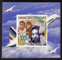 Comoro Islands 2009 French Celebrities individual imperf deluxe sheet #4 - Serge Gainsbourg & Concorde unmounted mint as Michel 2241, stamps on personalities, stamps on aviation, stamps on concorde, stamps on music