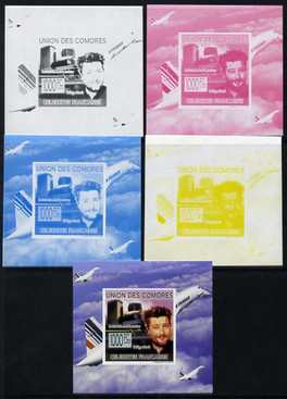 Comoro Islands 2009 French Celebrities individual deluxe sheet #6 - Philippe Starck & Concorde - the set of 5 imperf progressive proofs comprising the 4 individual colours plus all 4-colour composite, unmounted mint  as Michel 2243, stamps on , stamps on  stamps on personalities, stamps on  stamps on aviation, stamps on  stamps on concorde, stamps on  stamps on arts