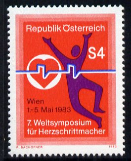Austria 1983 7th World Symposium on Pacemakers unmounted mint, SG 1961, stamps on , stamps on  stamps on medical, stamps on  stamps on heart